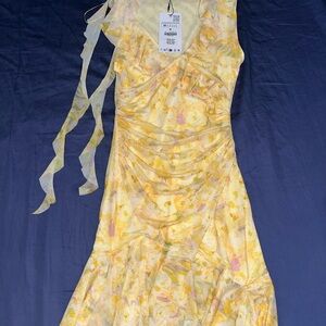 Zara Asymmetrical Floral Dress in Yellow and Pink